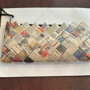 Multicolor Newspaper Woven Clutch